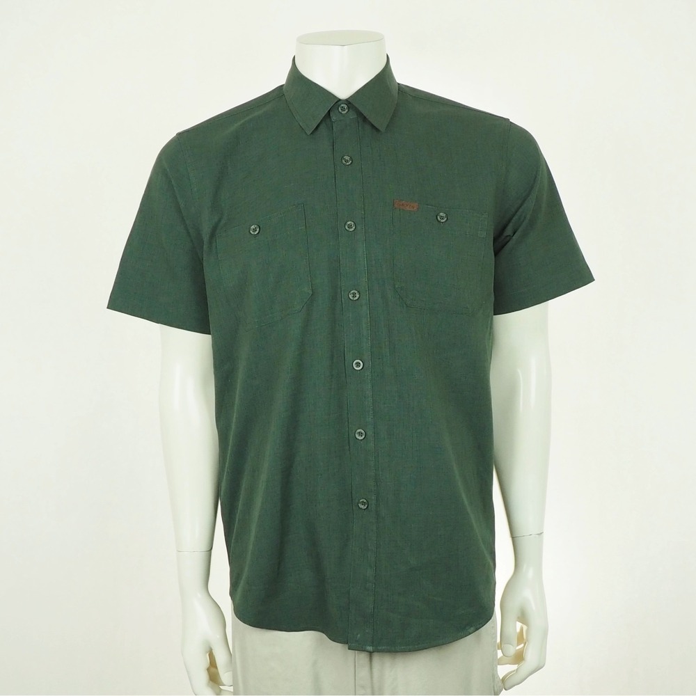 Orvis Woven Tech Work Button Down Shirt Mens Medium Green Outdoor Hiking Trail